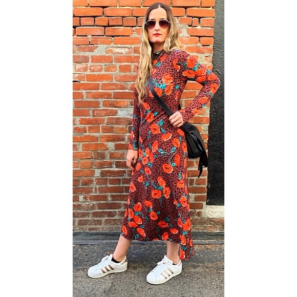 Free People Dresses & Skirts - Free People Midi Retro Romance Dress Leopard Rose